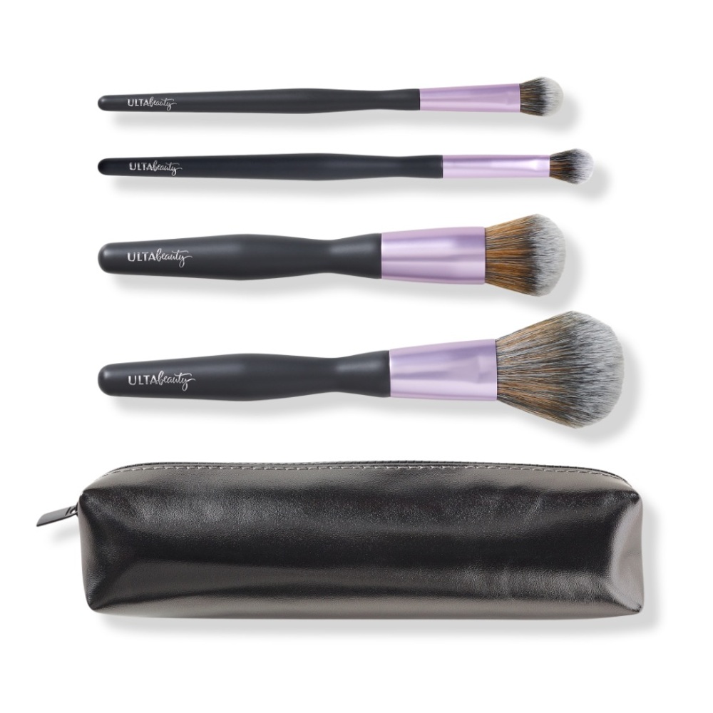Ulta Beauty 4 Piece Flawless Face & Eye Makeup Brush Kit with Travel Case